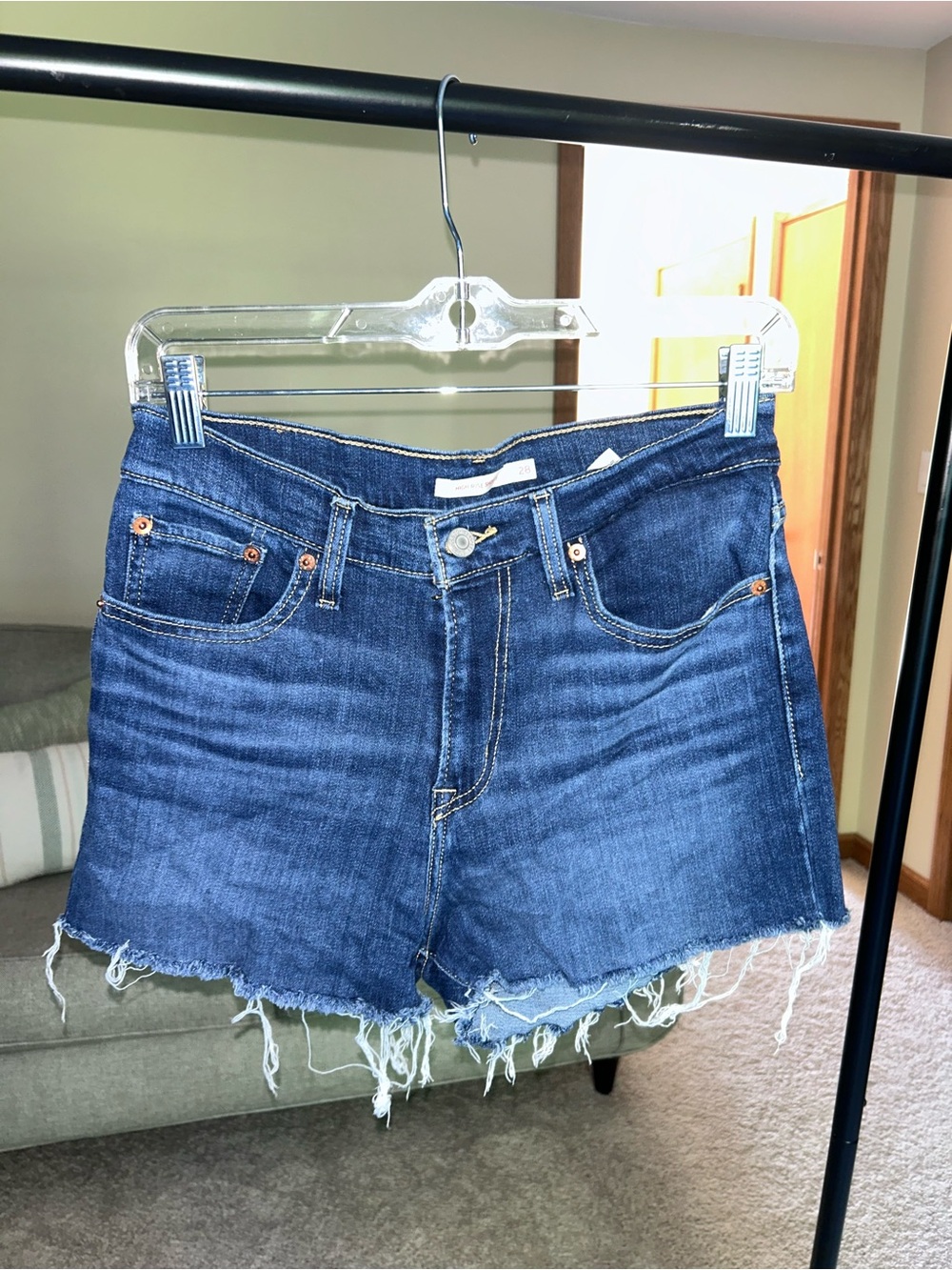 Levi's Dark Blue Denim Frayed Hem Cutoff Shorts
